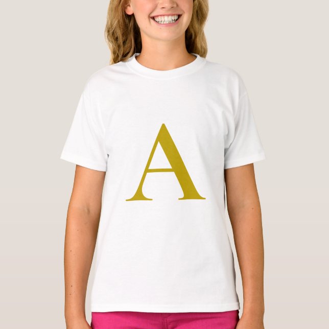 T-shirt Gold Color Custom Monogram Initial Letter Plain (Devant)