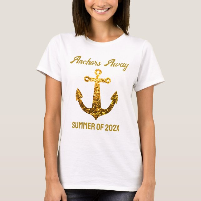 T-shirt Gold faux scintille Ancres Away Summer votre texte (Devant)