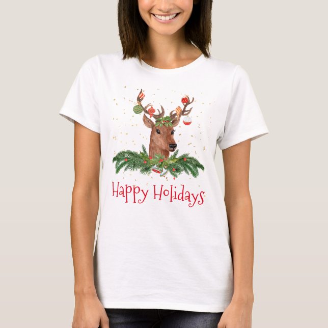 T-shirt Gold Fleck Noël Cerf Joyeux vacances (Devant)