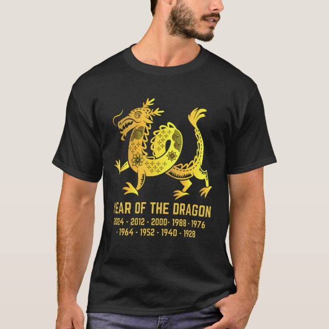 T-shirt Gold Gradient Année Du Dragon Zodiac Chinois (Devant)