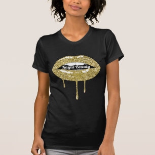 T-shirt Gold Luxury Beauty Glam Parties scintillant Lèvres