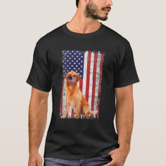 T-shirt Golden American Drapeau Chien Porte Masque Visage 