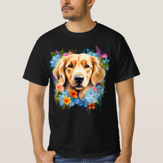 T-shirt Golden Retriever Blue Wildflowers Watercolor