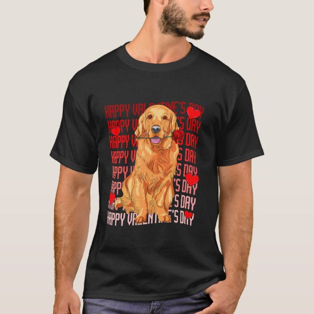 T-shirt Golden Retriever Chien Avec Coeurs Rouges Heureux  (Devant)