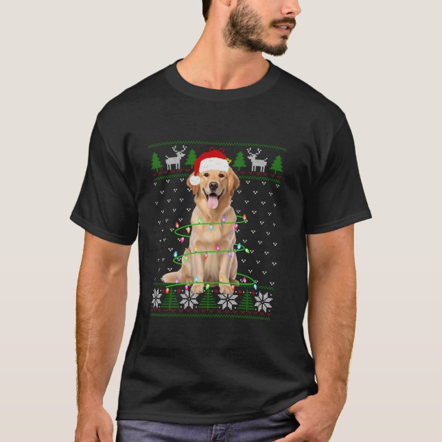 T-shirt Golden Retriever Chien Christmas Tree Lumières Chi (Devant)