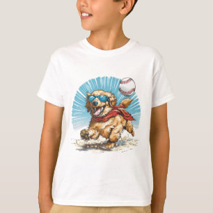 T-shirt Golden Retriever Chien Jouant Au Baseball