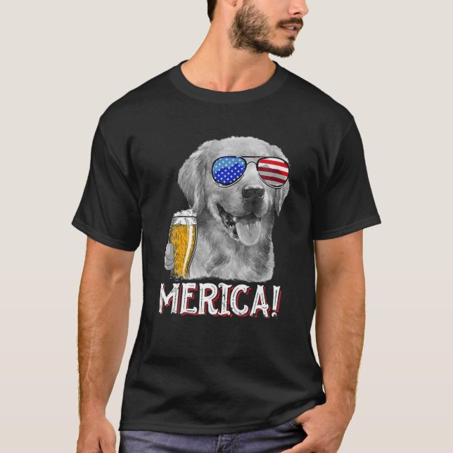 T-shirt Golden Retriever Chien Merica 4E Juillet Patriotiq (Devant)