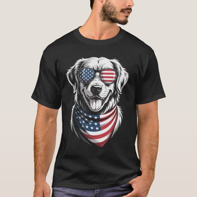 T-shirt Golden Retriever Chien Patriotique 4 juillet Améri (Devant)