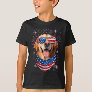 T-shirt Golden Retriever Chien Usa Drapeau Jour de l'Indép