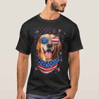 T-shirt Golden Retriever Chien Usa Drapeau Jour de l'Indép