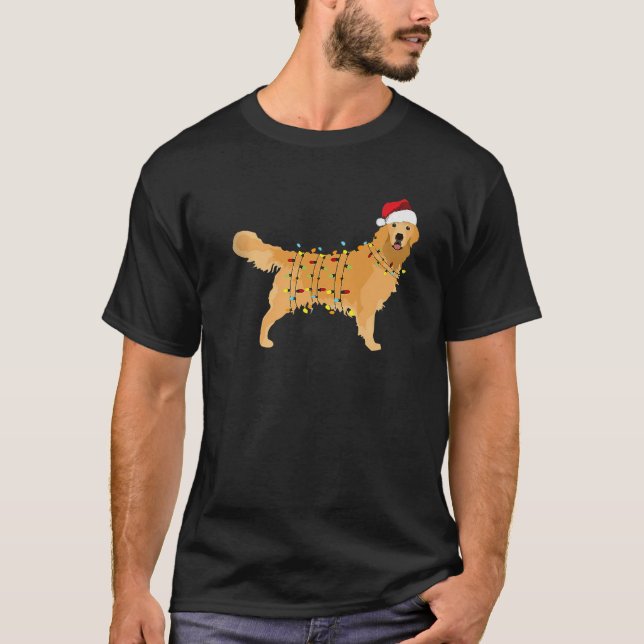 T-shirt Golden Retriever Christmas Santa Hat Tree Lights P (Devant)