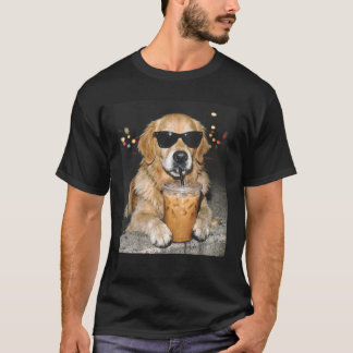 T-shirt Golden Retriever drôle buvant un café glacé Chien