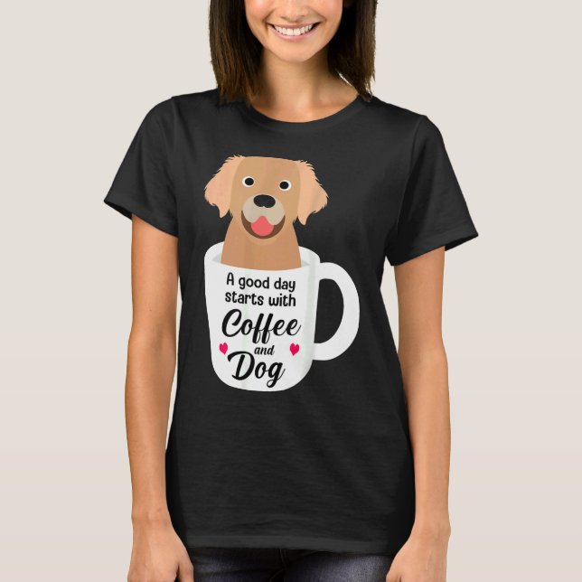 T-shirt Golden Retriever Drôle Humoristique Chien Café (Devant)