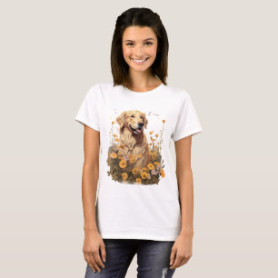 T-shirt Golden Retriever Entouré de tournesols
