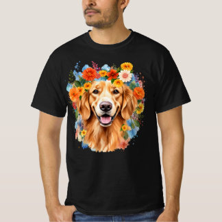 T-shirt Golden Retriever Flower Crown Watercolor