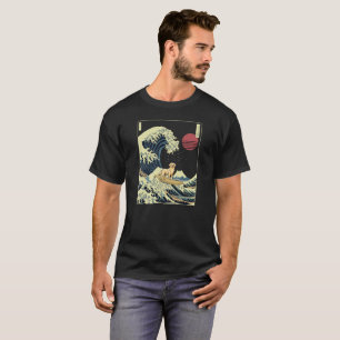 T-shirt Golden Retriever Hokusai Japonais Kanagawa Vague
