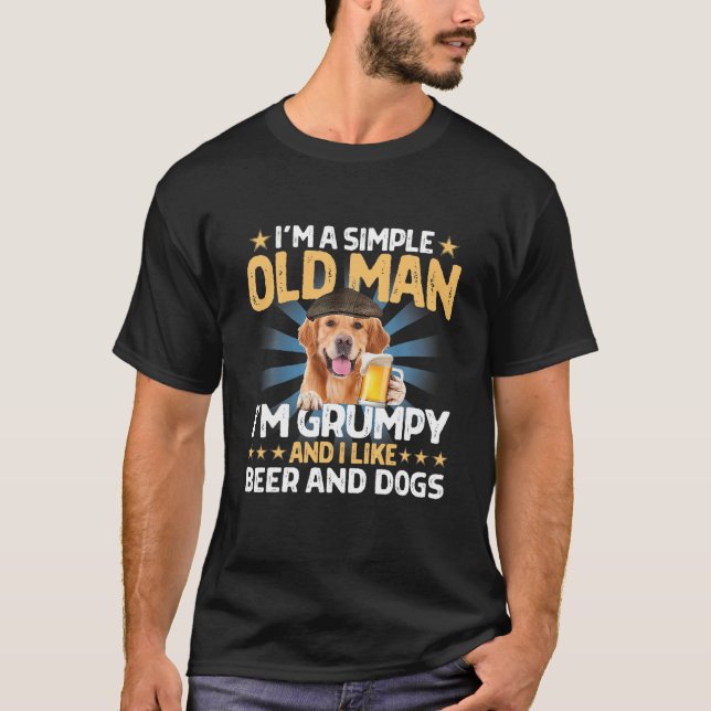 T-shirt Golden Retriever Je Suis Un Vieux Homme Simple J’A (Devant)