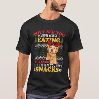 T-shirt Golden Retriever Mauvais Noël Ils Voient Que Tu Ma