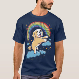 T-shirt Golden Retriever Rainbow Cloud Cute Animaux Kawaii