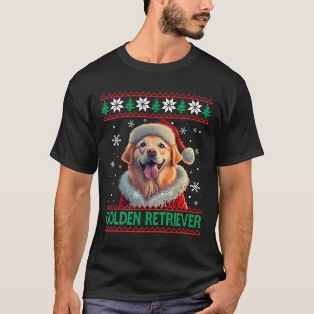 T-shirt Golden Retriever Santa Hat Vilain Noël (Devant)