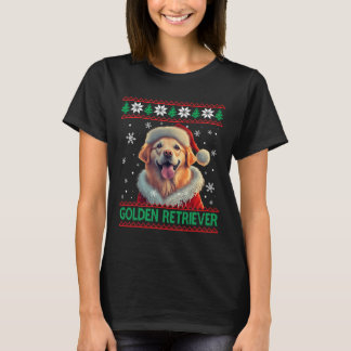 T-shirt Golden Retriever Santa Hat Vilain Noël
