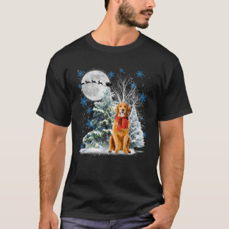 T-shirt Golden Retriever Under Moonlight Snow Christmas Pa
