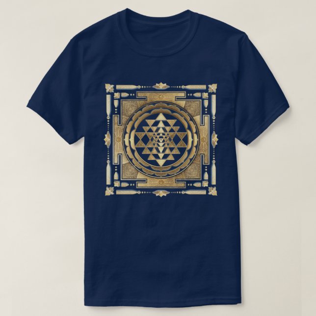 T-shirt GOLDEN SRI YANTRA arrière - plan de charbon profon (Design devant)