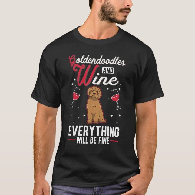 T-shirt Goldendoodle And Wine (Devant)