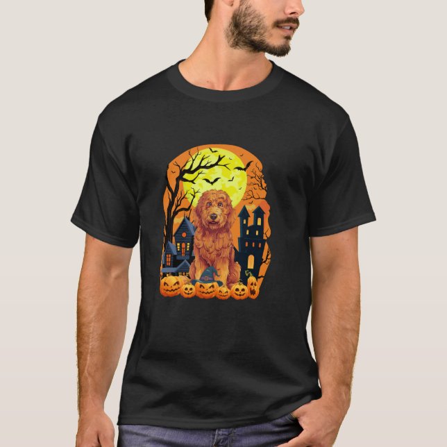 T-shirt Goldendoodle Chien Avec Citrouilles drôle Effrayan (Devant)