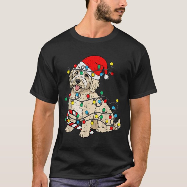 T-shirt Goldendoodle chien lumières de Noël Père Noël Xmas (Devant)