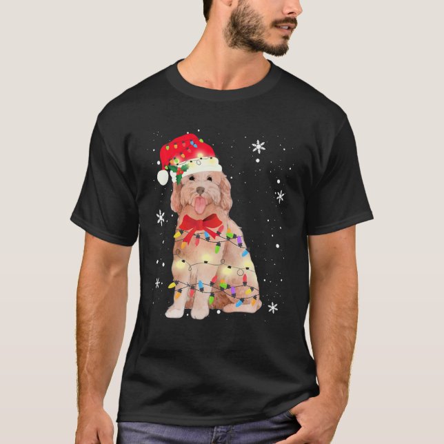 T-shirt Goldendoodle Chien Noël Lumière Noël Maman Papa Ca (Devant)