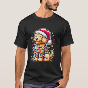 T-shirt Goldendoodle Noël Arbre Lumières Père Noël Gold