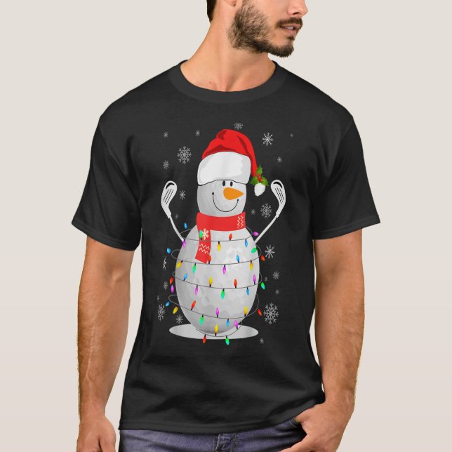 T-shirt Golf Ball Snowman Santa Hat Christmas Lights Golfe (Devant)