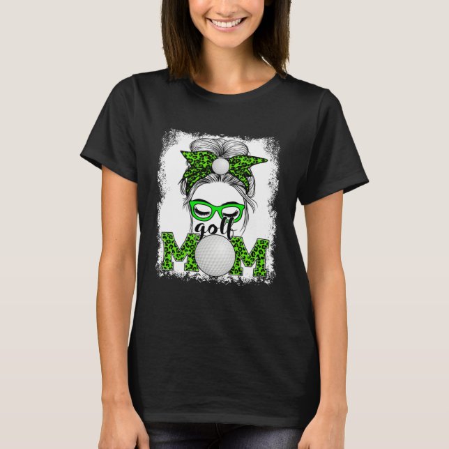 T-shirt Golf Mom Mother's Day Game Day Messy Bun Leopard (Devant)