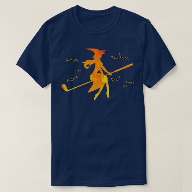 T-shirt Golf Witch Riding Golf Stick Funny Halloween Golf (Design devant)