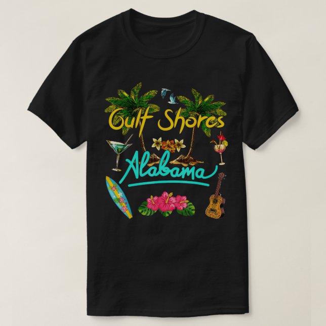 T-shirt Golfe Rive Alabama Plage Palme d'été Palm Sun Set  (Design devant)