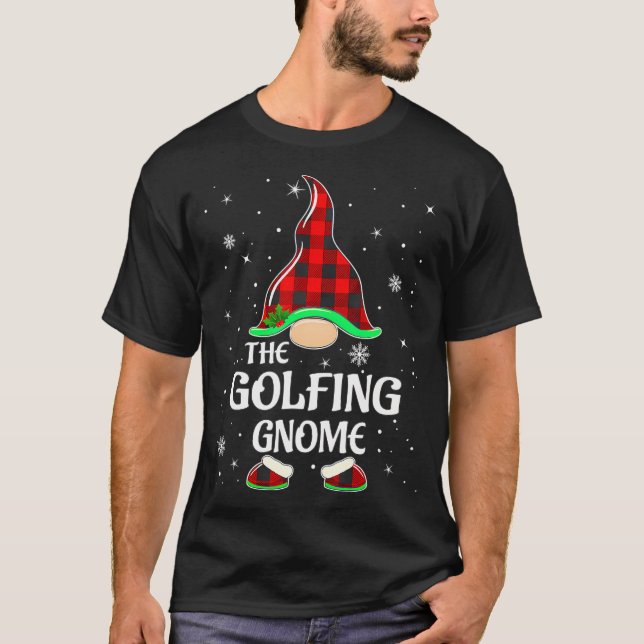 T-shirt Golfing Gnome Buffalo Plaid Matching Family (Devant)