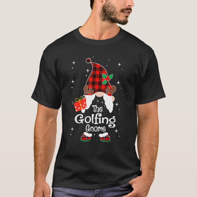 T-shirt Golfing Gnome Buffalo Plaid Matching Family Christ (Devant)