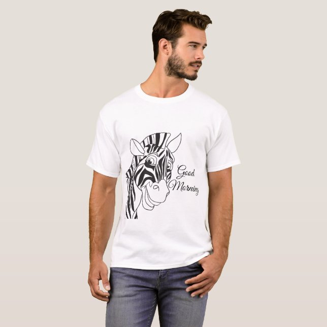 T-shirt "Good Morning" Cute Zebra Grandes Noires/Blanches (Devant entier)