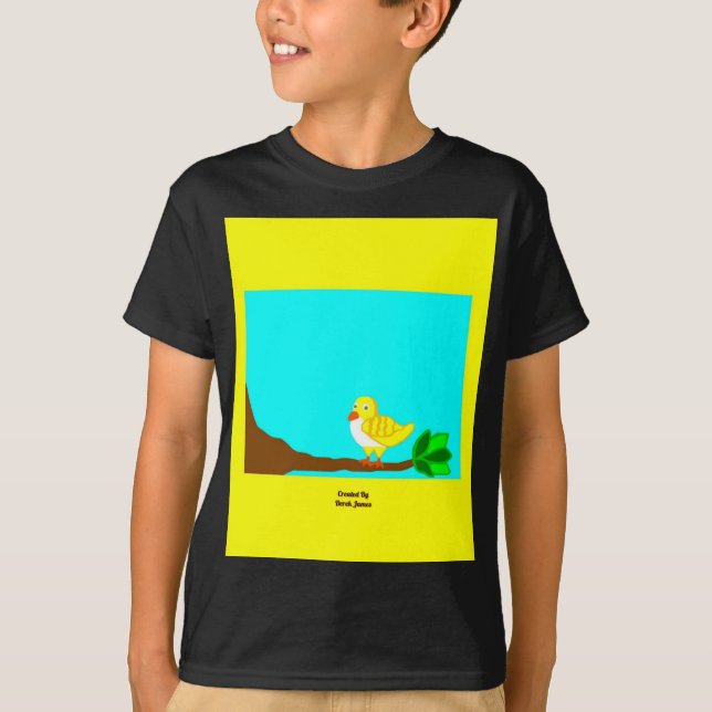 T-shirt Good Morning Yellow Bird Boys Black Basic T Shirt (Devant)