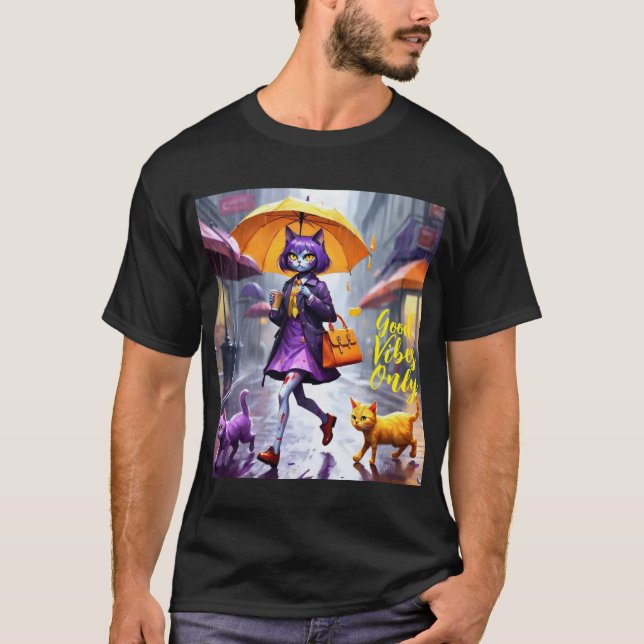T-shirt Good Vibes seulement : Chat dans la pluie (Devant)
