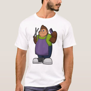 T-shirt Gorilla comme coiffeur avec ciseaux et peigne