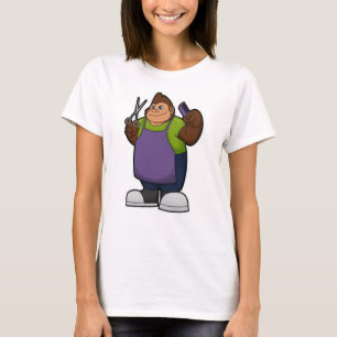 T-shirt Gorilla comme coiffeur avec ciseaux et peigne