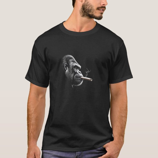 T-shirt Gorilla Face Smoking a Cigar, Funny Zoo Ape Boss (Devant)