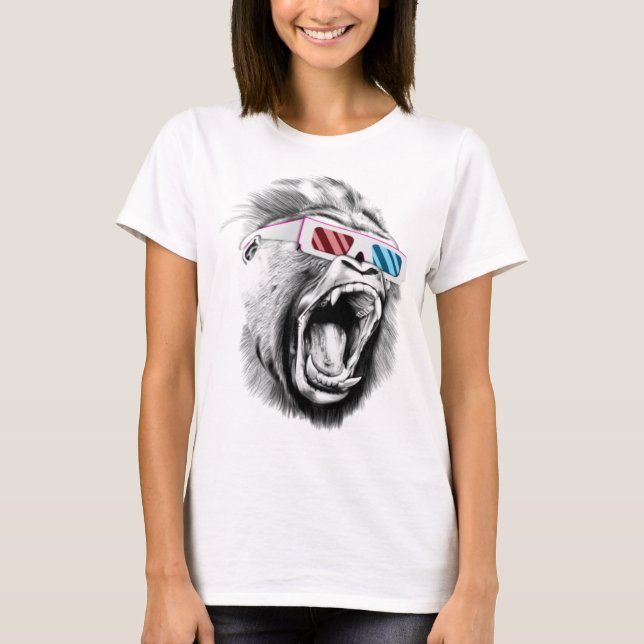 T-shirt Gorilla Head portant des lunettes 3d (Devant)