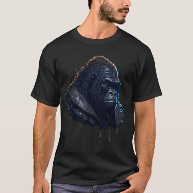 T-shirt Gorilla unique et élégante dans une veste en cuir (Devant)