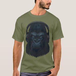 T-shirt Gorille avec Casque Audio — Amateur de Musique Fér