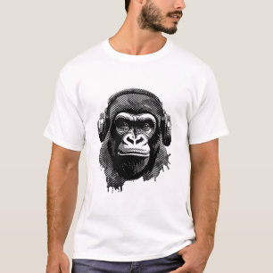 T-shirt Gorille avec écouteurs noirs et blancs