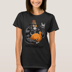 T-shirt Gorille drôle de Thanksgiving tenant la dinde Lgri