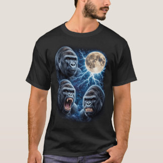 T-shirt Gorille Lune Éclair Art Puissant Singe Faces Lune